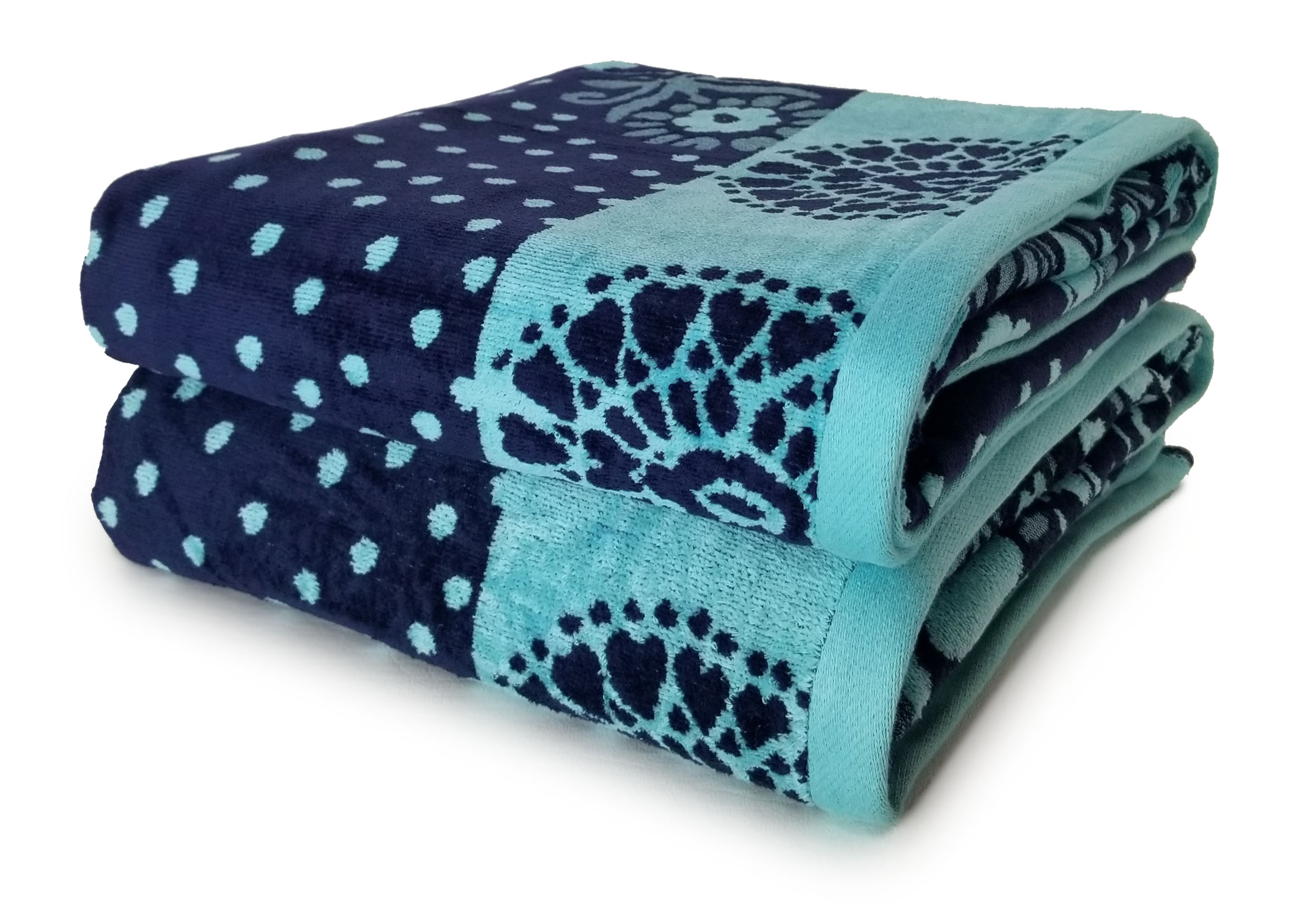 Jacquard Navy Light Blue Printed Absorbent Soft Designs Woven Beach Towel High End Look Folded 